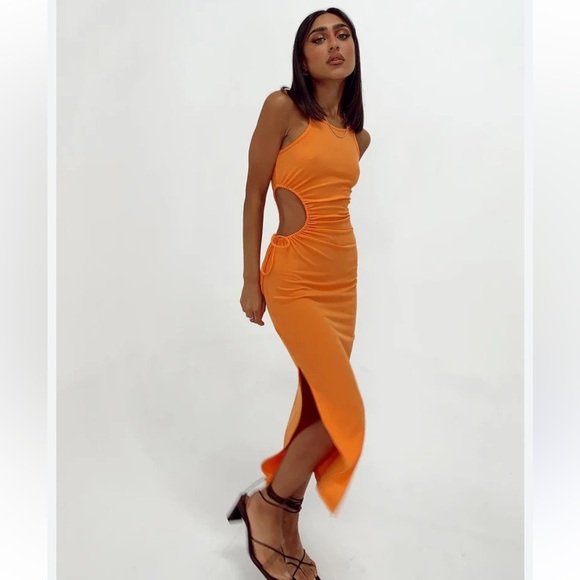 Princess Polly Orange Louie Midi Bodycon Dress Size 2 - Picture 5 of 12